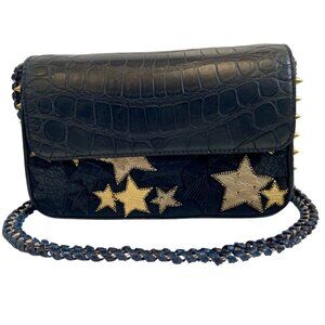Maison RAVN Paris Black Gold Stars and Studs Crossbody Purse Clutch